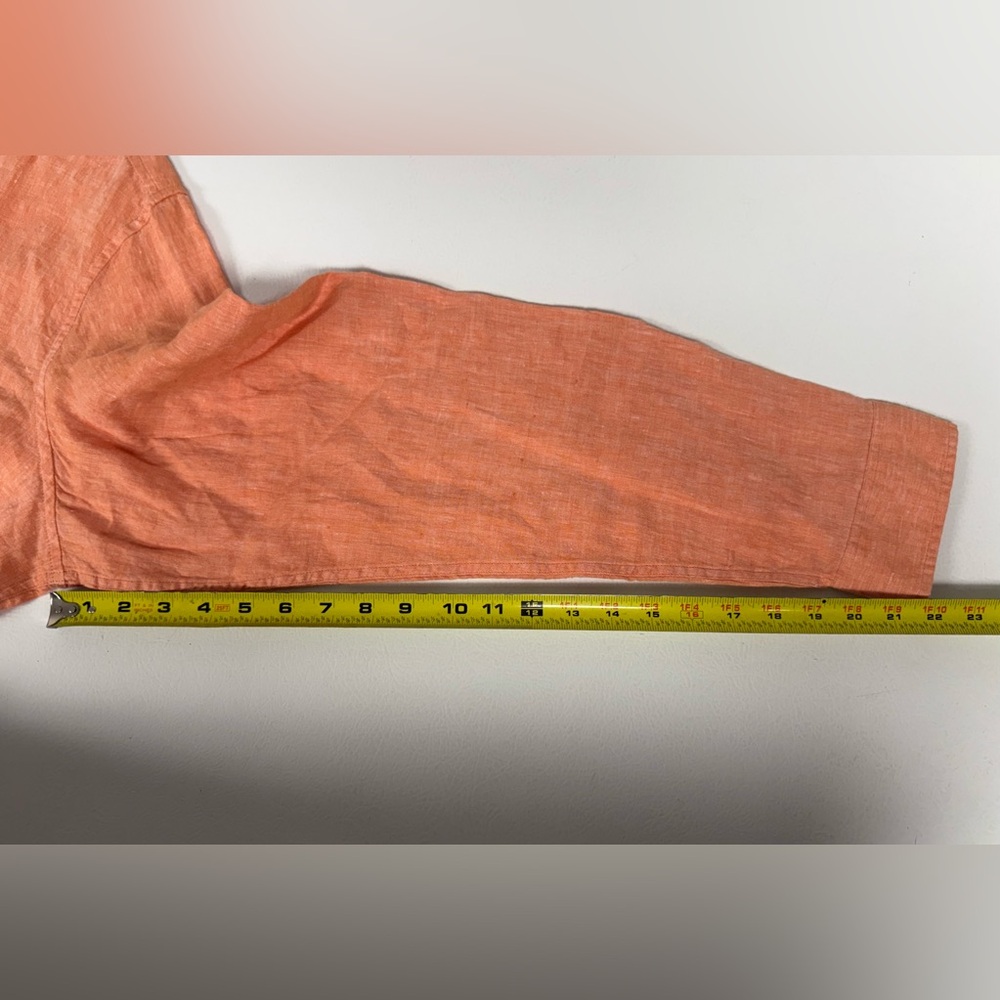 LL Bean 100% Linen Button Shirt Long Sleeve Orange Slightly Fitted Men XXL-Tall - Picture 8 of 9